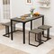4-Pieces Oak Dining Table Set with Bench and 2 Stools Space-Saving Industrial Kitchen Furniture